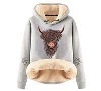 Highland Cow Hoodies for Women UK Fleece Lined Sherpa Sweatshirts Cute Long Sleeve Highland Cow Jumper Country Western Sweatshirt 2025 M-5XL (Light Gray, M)