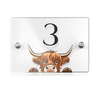Highland Cow House Number Sign Printed Address Signage Cow Themed Home Plaque