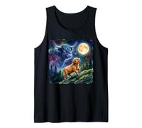 Highland Cow Howling at The Moon Night Sky Animal Art Tank Top