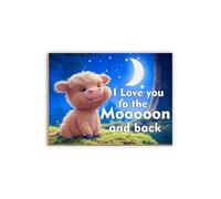 Highland Cow 'I Love You to the Moon and Back' Decorative Fridge Magnet, Night Sky Design 11cm x 8cm Valentine Anniversary Birthday