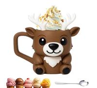 Highland Cow Ice Cream Cup Holder,Highland Cow Ice Pint Holder with Snack Drawer,Spoon,Non-Slip Base, Anti-Freeze Handle,Ice Cream Cozy Sleeve (Brown and White)