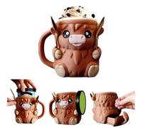 Highland Cow Ice Cream Cup Holder,Highland Cow Ice Pint Holder with Snack Drawer,Spoon,Non-Slip Base, Anti-Freeze Handle,Ice Cream Cozy Sleeve (Brown)