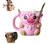 Highland Cow Ice Cream Holder - Leak Proof Pint Cup Sleeve,3d Printed Reusable Popsicle Containers,With Antifreeze Handle And Two Spoons,Cute Dessert Container For Beer Can Cooler (Pink)
