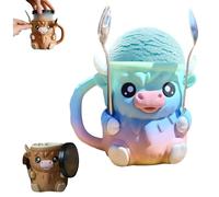 Highland Cow Ice Cream Holder - Leak Proof Pint Cup Sleeve,3D Printed Reusable Popsicle Containers,with Antifreeze Handle and Two Spoons,Cute Dessert Container for Beer Can Cooler (Multicolor)