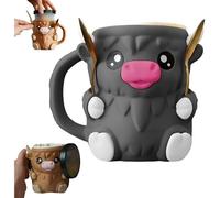 Highland Cow Ice Cream Holder - Leak Proof Pint Cup Sleeve,3d Printed Reusable Popsicle Containers,With Antifreeze Handle And Two Spoons,Cute Dessert Container For Beer Can Cooler (Black)