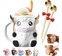 Highland Cow Ice Cream Holder with Handle and Spoon, Cute 3D Printed Highland Cow Ice Pint Holder with Snack Drawer (Cow)
