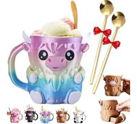 Highland Cow Ice Cream Holder with Handle and Spoon, Cute 3D Printed Highland Cow Ice Pint Holder with Snack Drawer (Gray)