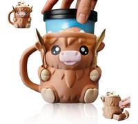 Highland Cow Ice Cream Pint Holder,16 oz Ice Cream Cup Holder with Antifreeze Handle Two Spoons and Snack Drawer,3D Printed Reusable Leak-Proof Dessert Holder Ice Cream Cooler Container