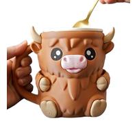 Highland Cow Ice Cream Pint Holder, 16 Oz Ice Cream Pint Sleeves Cover with Anti-Freeze Handle & 2 Spoons Slot, Cute Animal Ice Creams Cooler Container Leak Proof PopsicleCozy Beer Can Cup
