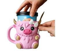 Highland Cow Ice Cream Pint Holder, 16OZ Cute Cow Ice Cream Holder Cup, Reusable Ices Creams Pint Cup Holders with Spoon Slot, Leakproof Antifreeze Icecream Drinks Holders Containers Cups Sleeve