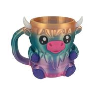 Highland Cow Ice Cream Pint Holder - 3D Printed Leak Proof Beer Can Sleeve with Anti-Freeze Handle & 2 Spoons, Non-Slip Base Fits Ice Cream 16oz, Gift for Highland Cow Lovers (Brown(with 2 Spoons))