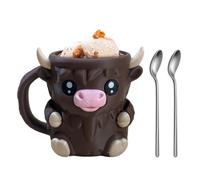 Highland Cow Ice Cream Pint Holder, 3D Printed Leak Proof Beer Can Sleeve with Anti-Freeze Handle & 2 Spoons, Non-Slip Base Fits Ice Cream 16oz, Gift for Highland Cows Lovers