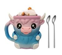 Highland Cow Ice Cream Pint Holder, 3D Printed Leak Proof Beer Can Sleeve with Anti-Freeze Handle & 2 Spoons, Non-Slip Base Fits Ice Cream 16oz, Gift for Highland Cows Lovers