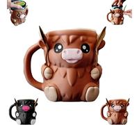 Highland Cow Ice Cream Pint Holder,Insulated 16oz Ice Cream Container with Snack Drawer & Spoon,Reusable Ice Holder, Cute Gifts for Dessert Lovers (Brown)