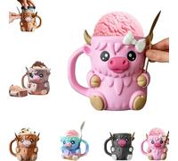 Highland Cow Ice Cream Pint Holder with Antifreeze Handle and Dual Spoons, Reusable 3D-Printed Pint Sleeve for Ice Cream, Popsicles & Beer Cans, Cute Cow Decor Gift for Dessert Lovers (Pink)