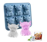 Highland Cow Ice Cube Mold 6 Cavity Mini 3D Highland Cow Silicone Mould Reusable Funny Novelty Cute Animal Cattle-Shaped Ice Cube Tray Shapes Molds for Drinks Whiskey Cocktails