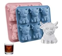 Highland Cow Ice Cube Mold, Highland Cow ice Cube Tray, Novelty Whiskey Ice Tray for Cocktails, Farmhouse Kitchen Accessory, Set of Two Blue and Pink Moulds with Detailed Highland Cow Ice Cube Design