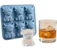 Highland Cow Ice Cube Mold, Mini 3D Highland Cow Silicone Ice Cube Tray, Funny Highlands Cows Gifts, for Cocktails, Beer & Drinks, Ideal for Friends (Blue-A)