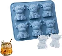 Highland Cow Ice Cube Mould, 6 Cavity 3D Silicone Tray for Drinks, Blue Cute Novelty Freezer for Parties and Home Bars