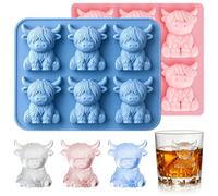 Highland Cow Ice Cube Tray, 2 Pieces Mini Highland Cow Ice Cube Tray, Silicone, 6 Compartments, 3D Cow Ice Cube Tray, Reusable Ice Cube Tray, Animals for Whisky, Cocktails & Drinks