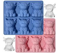 Highland Cow Ice Cube Tray, 2ps Highland Cow Ice Cube Mold, Nlsqw Mini H-ighland C-ow I-ce C-ube Mold, Silicone I-ce C-ube Tray for Drinks, Cocktails, Whiskey, Bars, Jelly, Chocolate, Cow Gifts