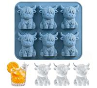 Highland Cow Ice Cube Tray, Highland Cow Silicone Ice Cube Moulds, Mini Ice Cube Trays for Ice Cube Chocolate Candy, Reusable Silicone Ice Cube Moulds for Cocktails Drinks Coffee, 6-Cavity