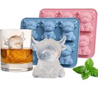 Highland Cow Ice Cube Tray, Mini Highland Cow Ice Cube Mould Cute 3D Silicone Mold for Chocolate, Candy, Jelly, Homemade Treats (Blue Pink)