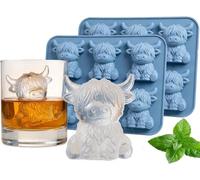 Highland Cow Ice Cube Tray, Mini Highland Cow Ice Cube Mould Cute 3D Silicone Mold for Chocolate, Candy, Jelly, Homemade Treats (2pc Blue)