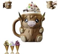 Highland Cow Ice Pint Holder, Ice Cream Pint Holder with Spoon, Leak Proof Beer Can Sleeve, Icecream Pint Sleeves Cover, Cute Animal Icecream Cooler Container, Anti-drip, Anti-Freeze Hand Cone Cup
