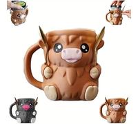 Highland Cow Ice Pint Holder, Ice Cream Pint Sleeves Cover with Anti-Freeze Handle & 2 Spoons, Cute Animal Ice Creams Cooler Container Leak Proof PopsicleCozy Beer Cup for Highland Cow Lovers (Brown)