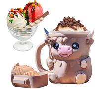 Highland Cow Ice Pint Holder,Ice Cream Pint Sleeves Cover with Spoon & Handle,Cute Animal Ices Creams Cooler Container Leak Proof Popsicle Cozy, Highland Cow Lover Gifts (Light brown + two spoons)