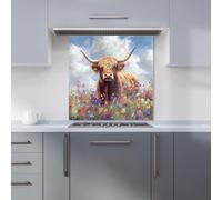 Highland Cow In A Summer Meadow Kitchen Splashback Warren Reed - Designer Multi 600mm x 600mm