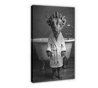 Highland Cow in Bathroom Art Canvas Poster Wall Art Decor Print Picture Paintings for Living Room Bedroom Decoration 20x30inch(50x75cm)