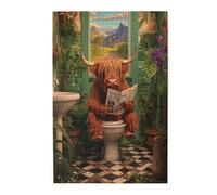 Highland Cow in Bathroom Reading Paper 500 Piece Adults Wooden Jigsaw Puzzle,Quirky Pet Art,Let Your Imagination Run Wild,Exercise Your Hands-On Skills,Gift for Family and Friends