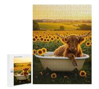 Highland Cow in Bathtub with Sunflowers Jigsaw Puzzle, 500 PCS, Indoor Activity for The Home, A Mindful Leisure Activity for Puzzle Lovers, at Home