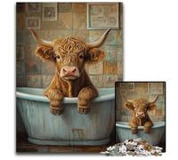 Highland Cow in BathtubJigsaws 1000 Pieces for Adults Wooden Jigsaw Puzzles for Adults Ideal And Home Decor 1000 PCS(75x50cm)