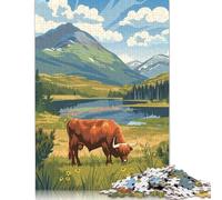 Highland Cow in Mountain Landscape 1000 Piece Jigsaw Puzzle for Adults & Age 18 Years Up - Family Activity Jigsaw Puzzles Educational Games Difficult And Challenge 1000pcs (75x50cm)