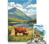 Highland Cow in Mountain Landscape1000 Pieces Jigsaw Puzzles for teenagers Games Toys Gift Enhance love between couples 38x26cm