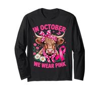 Highland Cow in October We Wear Pink Breast Cancer Awareness Long Sleeve T-Shirt