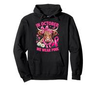 Highland Cow In October We Wear Pink Breast Cancer Awareness Pullover Hoodie