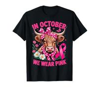 Highland Cow in October We Wear Pink Breast Cancer Awareness T-Shirt