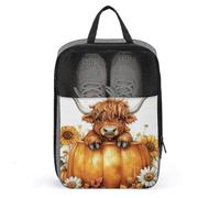 Highland Cow in Pumpkin Flowers Shoe Bag for Travel Daily Use Anti-dust Storage Carrier Golf Shoe Pouch