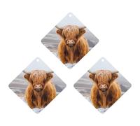 Highland Cow in Scottish Highlands Car Air Freshener 3-pack Aromatherapy Tablets Hanging Scented Cards for Rooms Bathrooms Wardrobe Rhombus