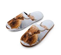Highland Cow in Scottish Highlands Flannel Men's Slip-on Slippers Soft Warm House Shoes Cotton-Lining Rubber Sole for Home Hotel 45-46_（11-12）