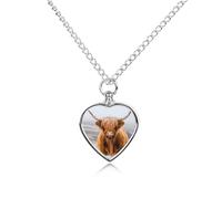 Highland Cow in Scottish Highlands Pet Urn Necklace Memorials Funerary Ashes Pendant Heart Silver for Dog Cat Lover