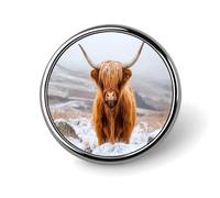 Highland Cow in Scottish Highlands Round Badge Pin Metal Memorial Brooch Button Lapel Pins for Backpack Wedding