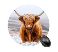 Highland Cow in Scottish Highlands Round Mouse Pad with Non-Slip Rubber Waterproof Mousepads for Laptop Games Homework And Office