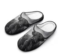 Highland Cow in Storm Men's Cotton Slippers Winter Warm Slip-on House Shoes with Anti-Skid Rubber Sole 7-8（40-41）