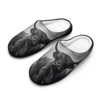 Highland Cow in Storm Women's Cotton Slippers Winter Warm Slip-on House Shoes with Anti-Skid Rubber Sole 7-8(39-40