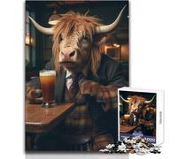 Highland Cow in The Bar Jigsaw Puzzles 1000 Pieces for Teenagers Mindful Learning Fun Game Unique Gift for Joyful Celebrations Size 38x52cm